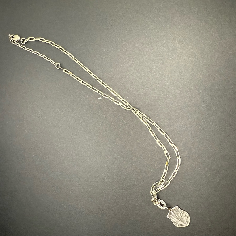 Silver-tone Rhinestone Badge Necklace with Pendant